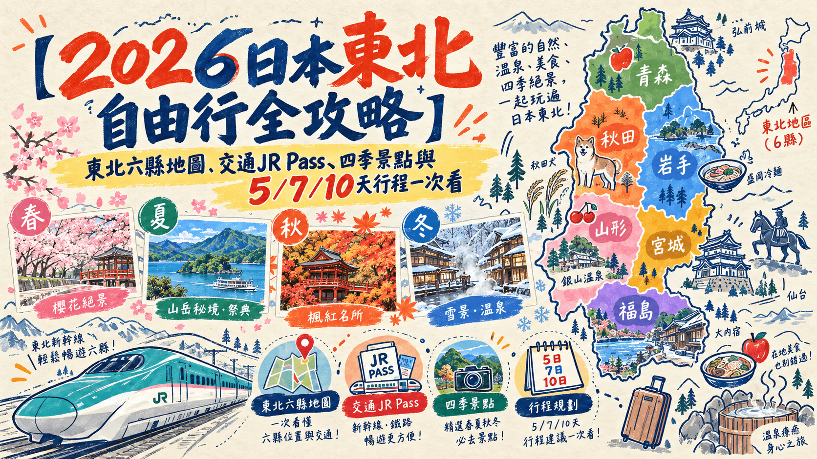 【2026日本東北自由行全攻略】東北六縣地圖、交通JR Pass、四季景點與5/7/10天行程一次看