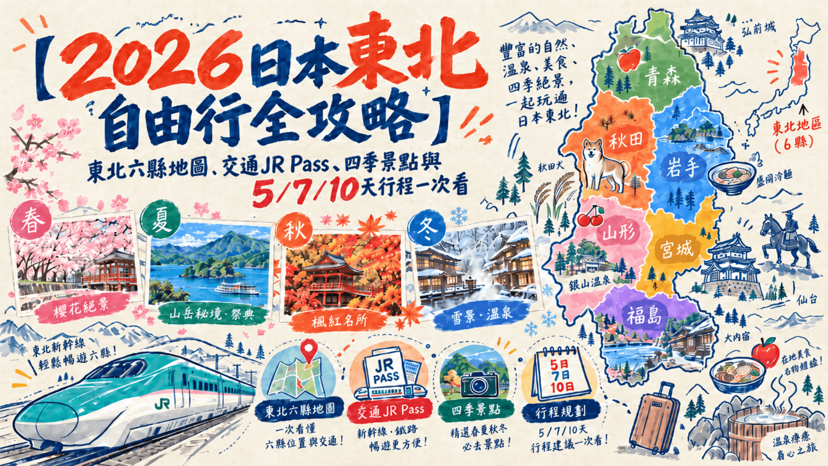 【2026日本東北自由行全攻略】東北六縣地圖、交通JR Pass、四季景點與5/7/10天行程一次看